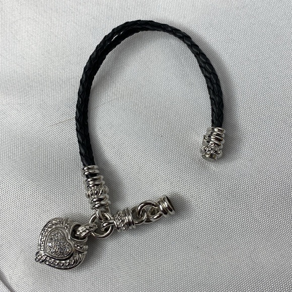 Judith Ripka braided leather cord heart bracelet, sterling silver - Picture 3 of 5